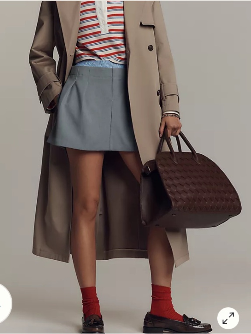 Anthropologie Pleated Boxer Skort Skirt Menswear Inspired Grey Blue Stripe
